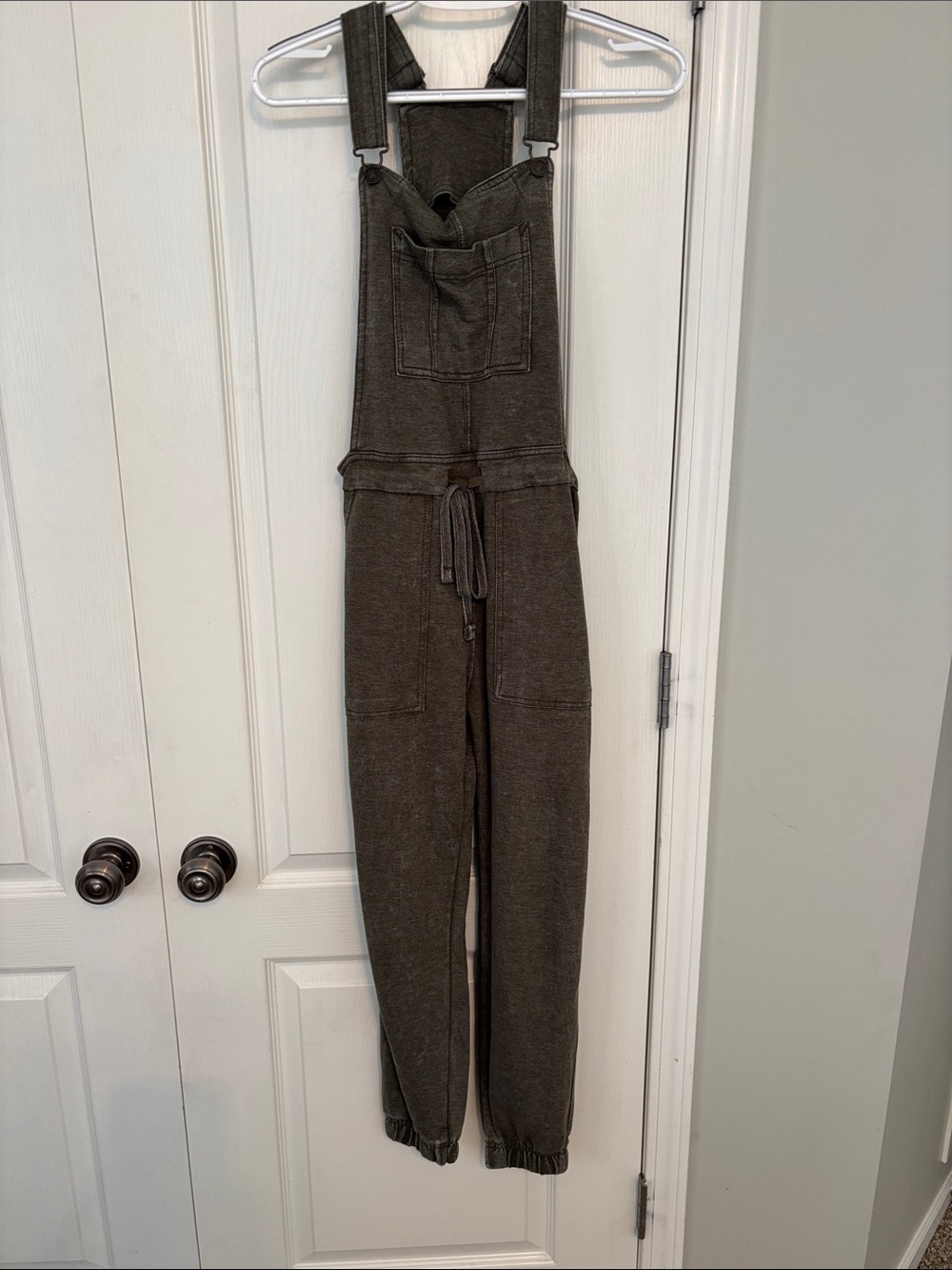 Wallflower Olive Green Overall Romper with Front Pocket small